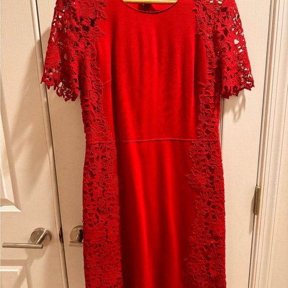 Elie Tahari Embroidered Red Flutter Sleeve Sheath Dress - Picture 1 of 13
